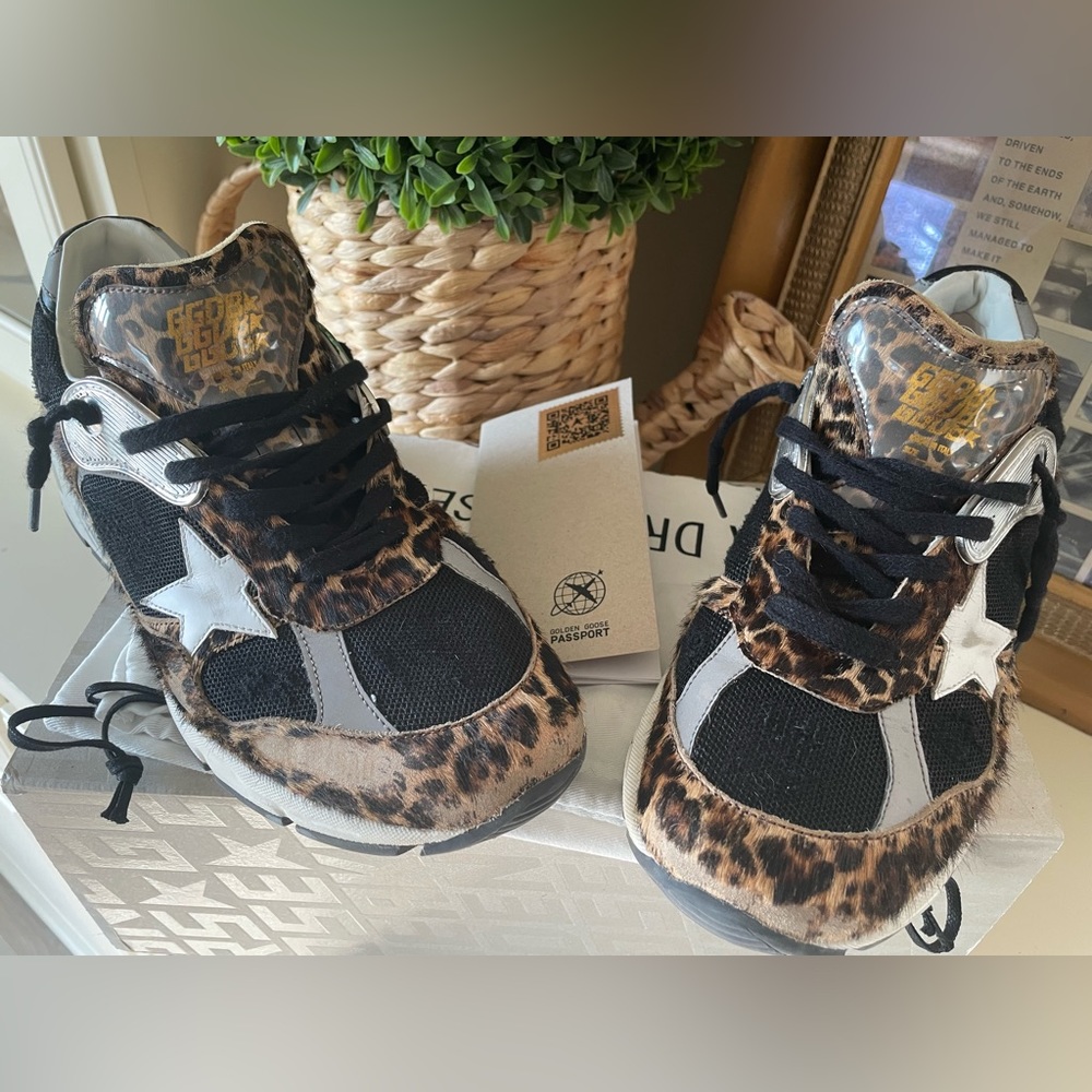 Golden goose Dad Star Leopard Print Pony Fur Sneaker - Size 41, fits like 10